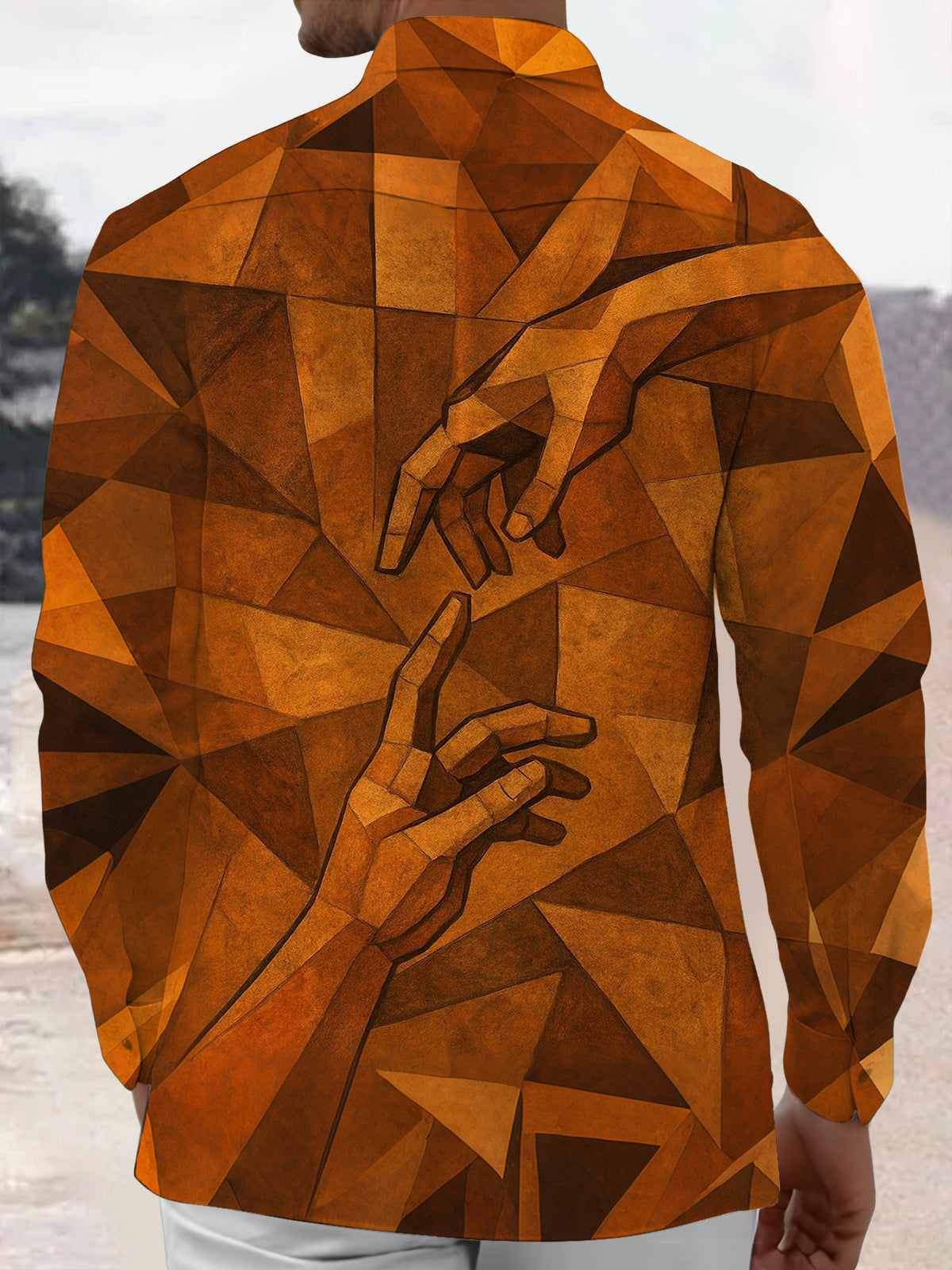Geometric Art Print Men's Pocket Long Sleeve Shirts