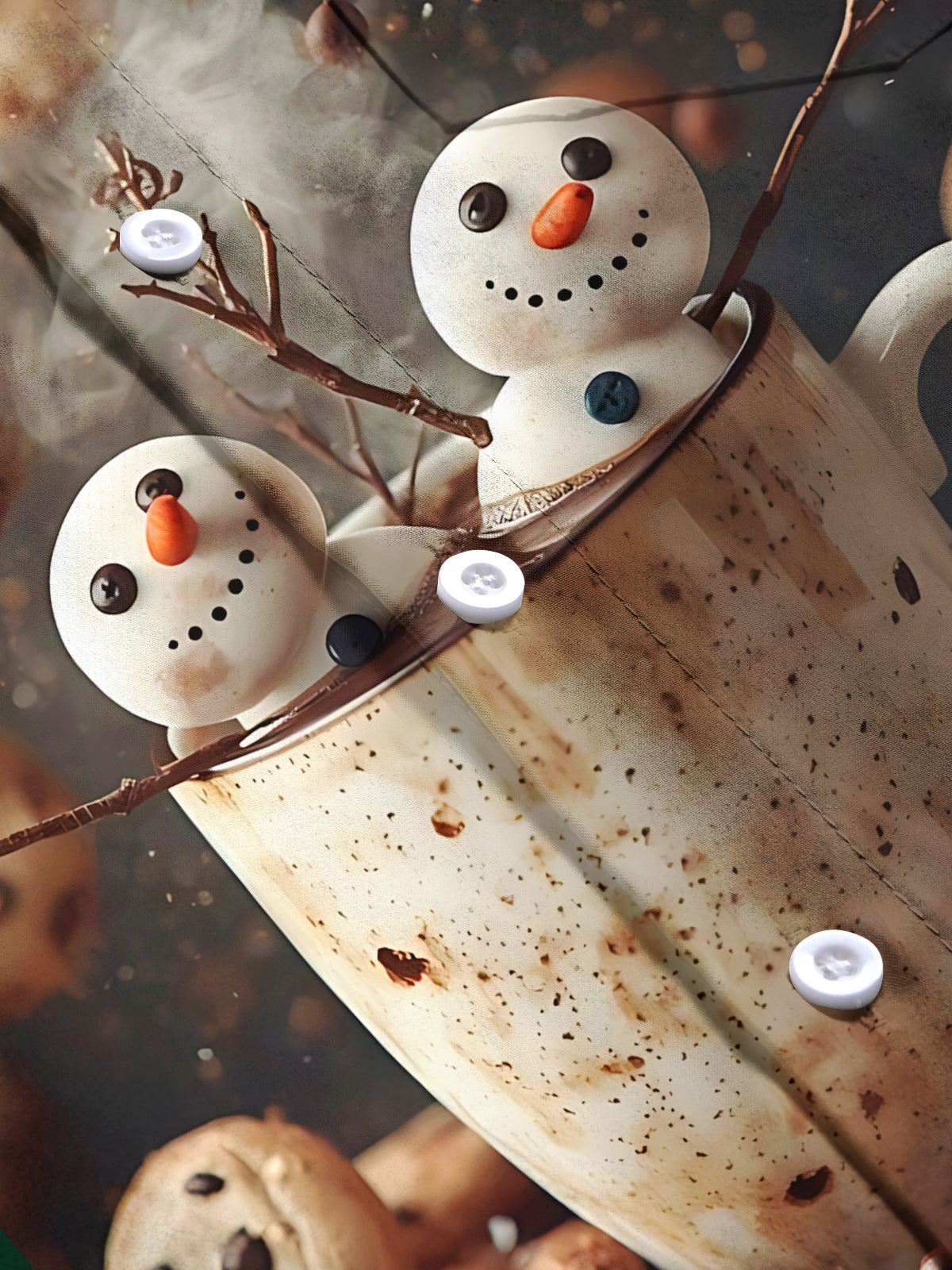 Winter Snowman Cookie Print Men's Pocket Short Sleeve Shirts