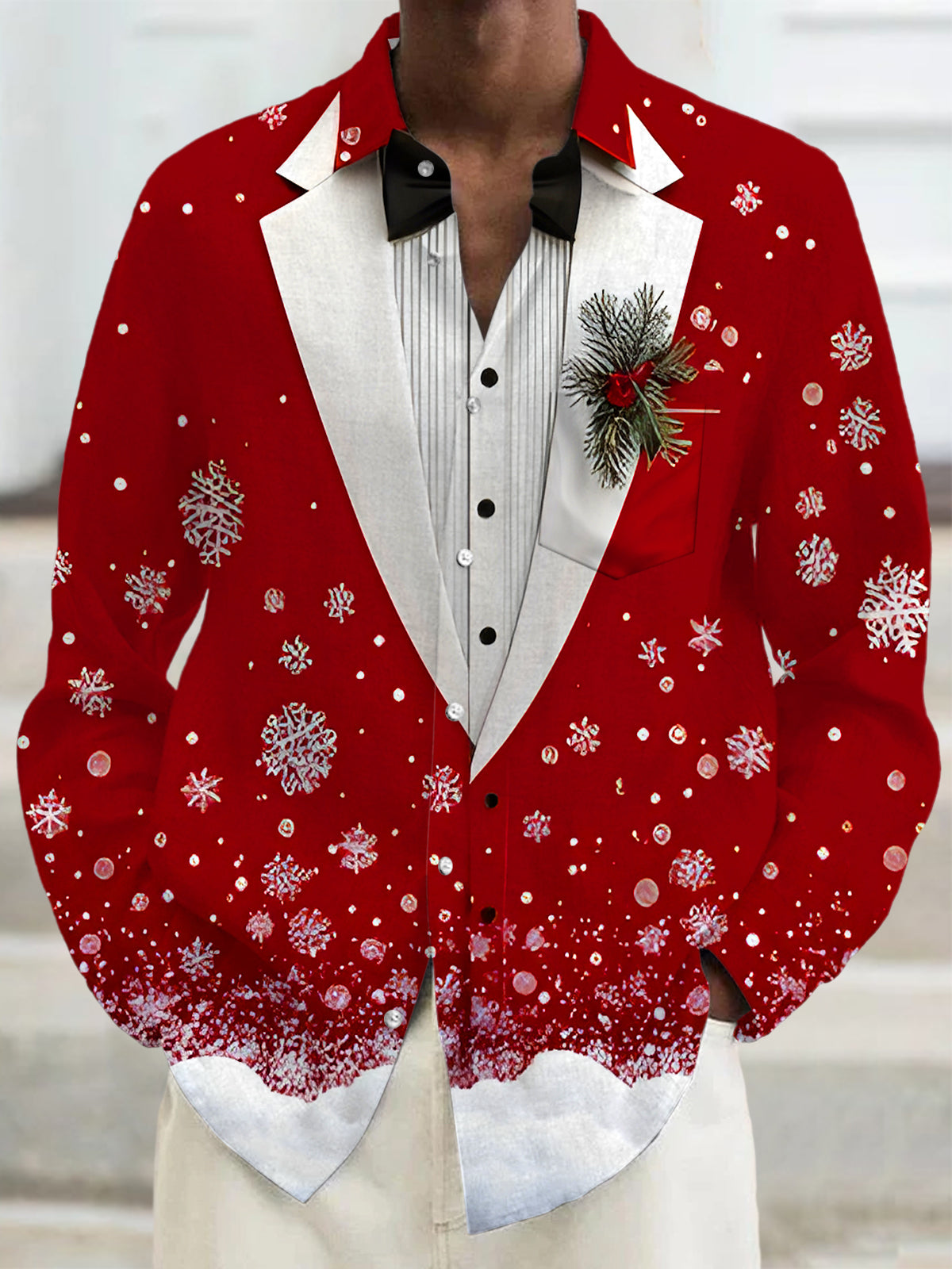 Fun Christmas Snowflakes Xmas Men's Pocket Long Sleeve Shirts