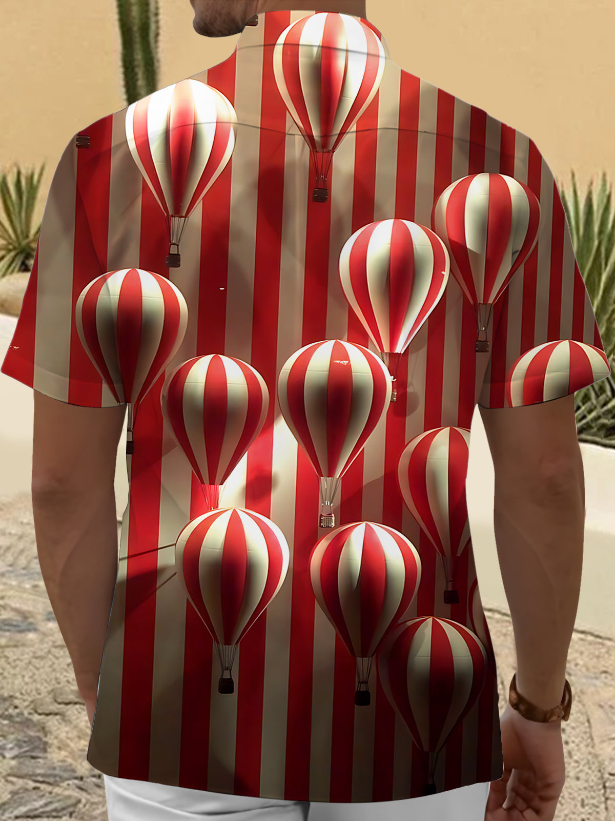 Hot Air Balloon Print Men's Pocket Short Sleeve Shirts