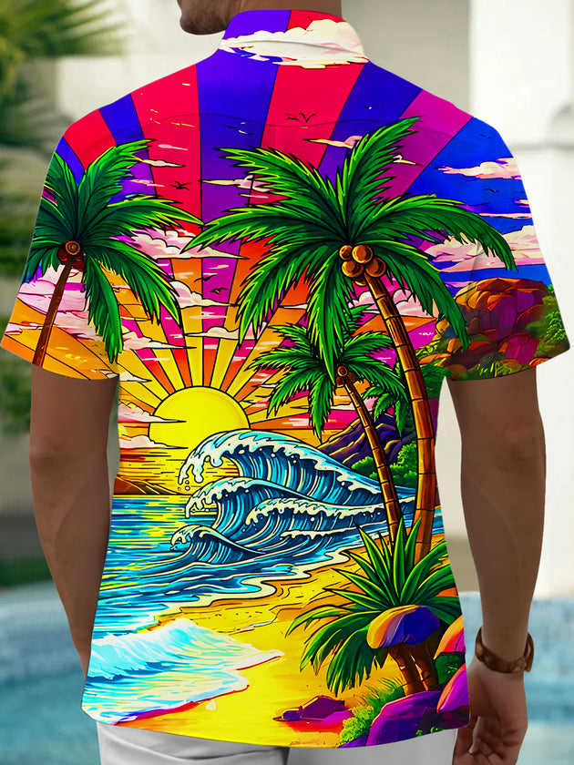 Men's Hawaiian coconut tree short sleeve shirt back view