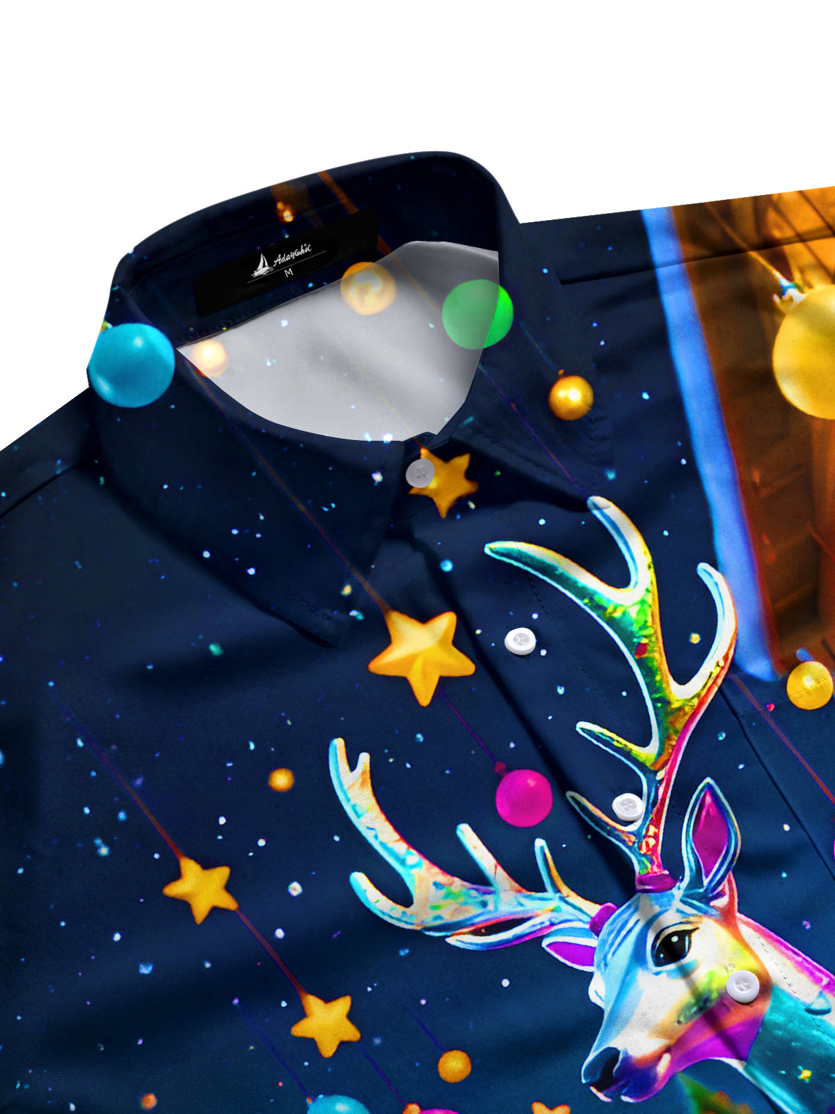 Winter Christmas Reindeer Light Balls Stars Xmas Men's Pocket Short Sleeve Shirts