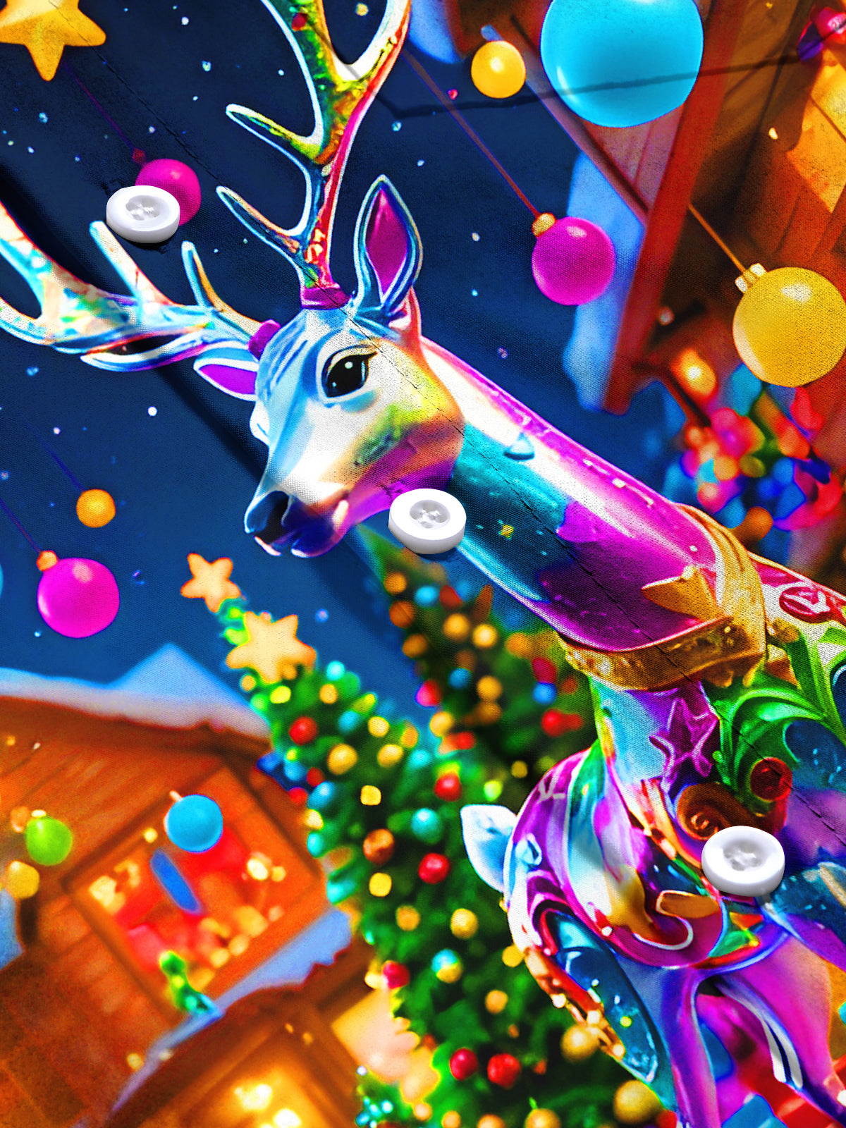 Winter Christmas Reindeer Light Balls Stars Xmas Men's Pocket Short Sleeve Shirts