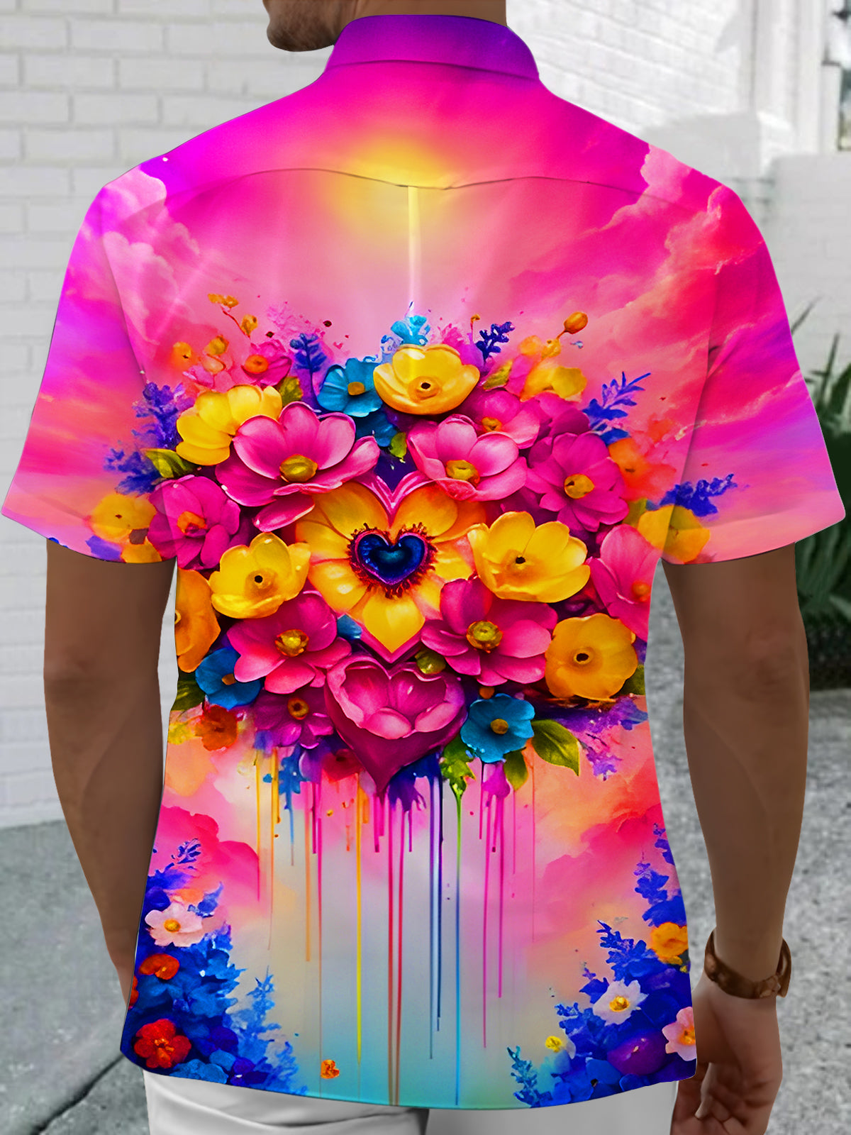 Colorful Floral Men's Pocket Short Sleeve Shirts