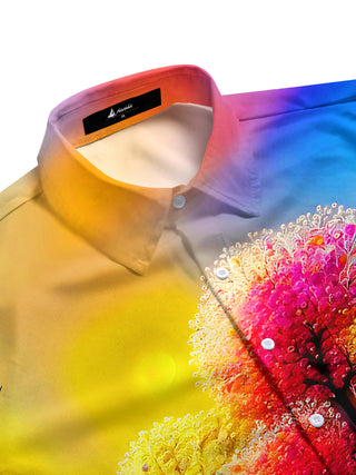 Men's multicolor floral print short sleeve shirt, side view