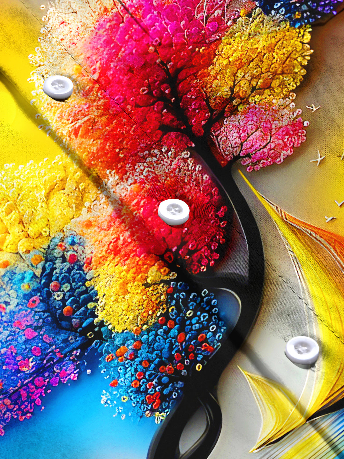 Art Colorful Floral Tree Boat Men's Pocket Short Sleeve Shirts