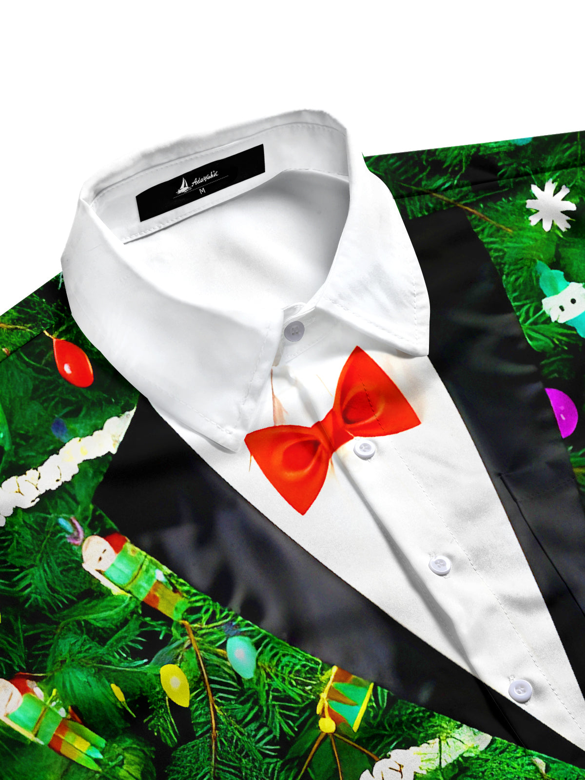 Fun Christmas Tree Lights Bows Xmas Men's Pocket Long Sleeve Shirts