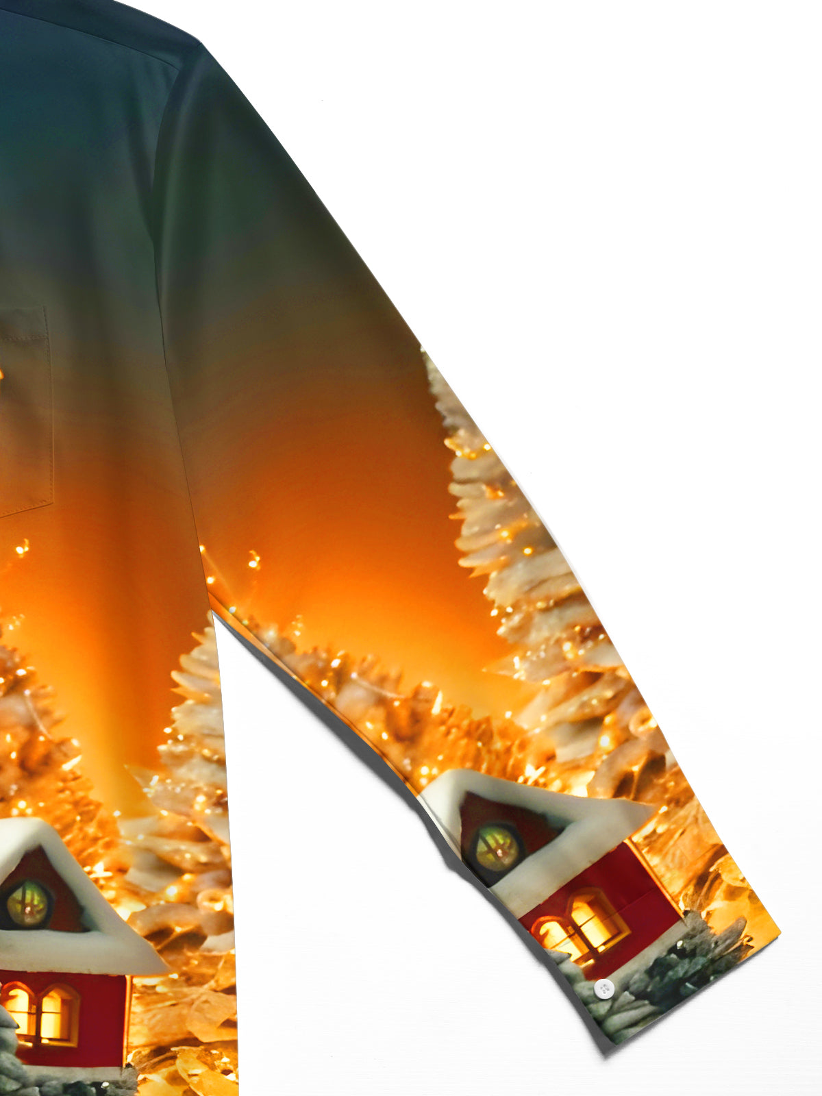 Winter Snow Scene Christmas Tree Xmas Men's Pocket Long Sleeve Shirts