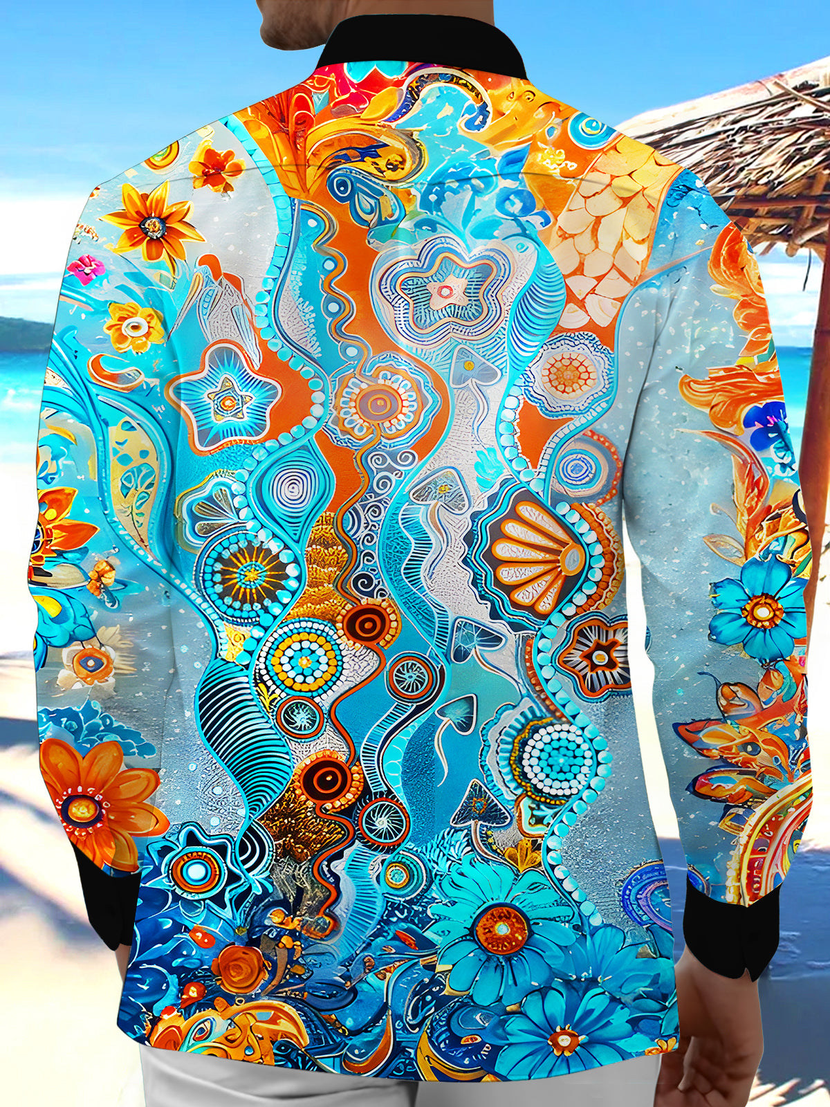 Abstract Ocean Pattern Men's Pocket Long Sleeve Shirts