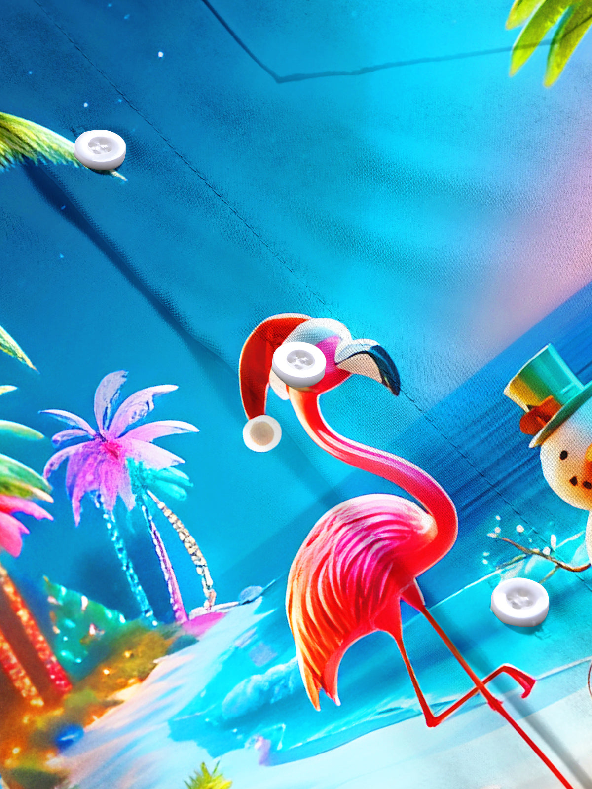 Fun Coconut Tree Flamingo Snowman Beach Xmas Men's Pocket Short Sleeve Shirts