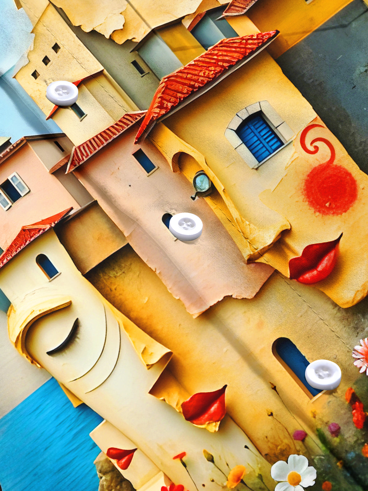 Fun Art Face Houses Men's Pocket Short Sleeve Shirts