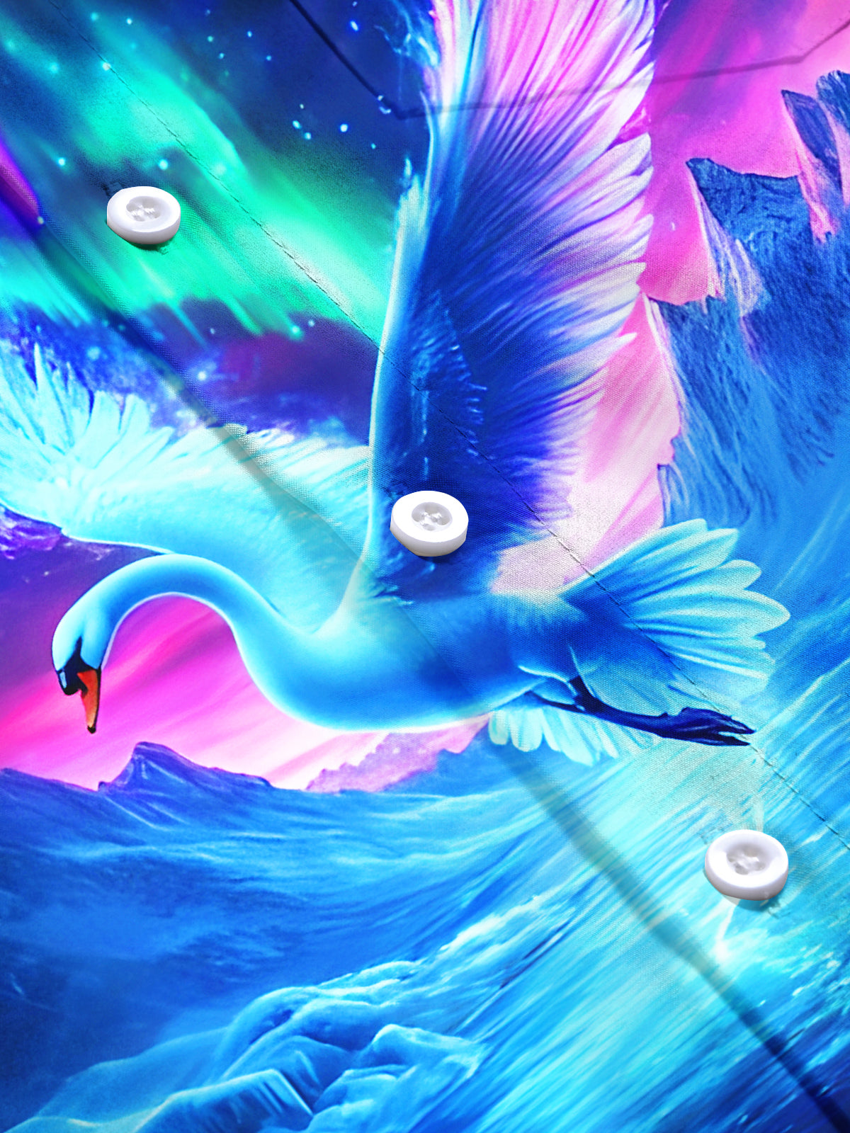 Winter Aurora Swans In Flight Men's Pocket Short Sleeve Shirts