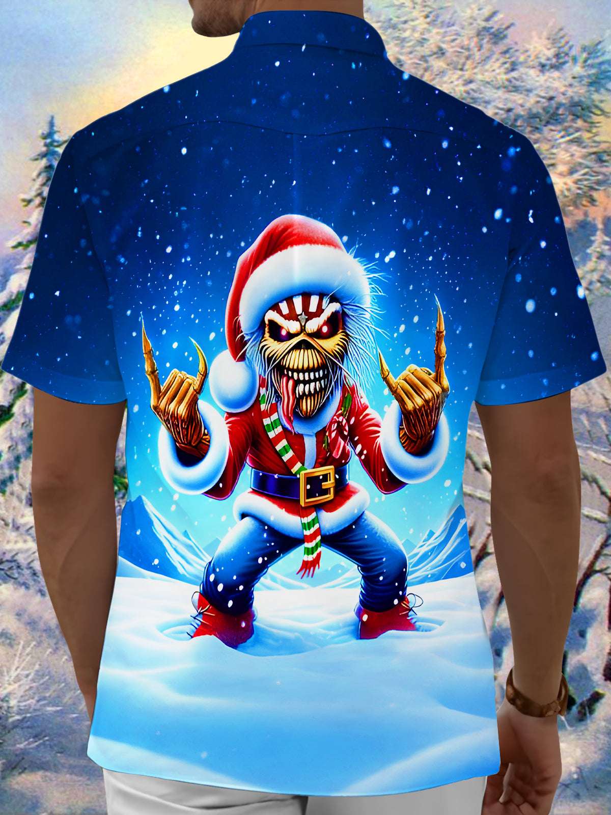 Fun Christmas Rock Monster Xmas Men's Pocket Short Sleeve Shirts
