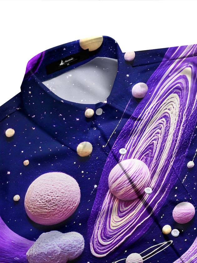 men's long sleeve shirt with astronaut flower tree pattern side view