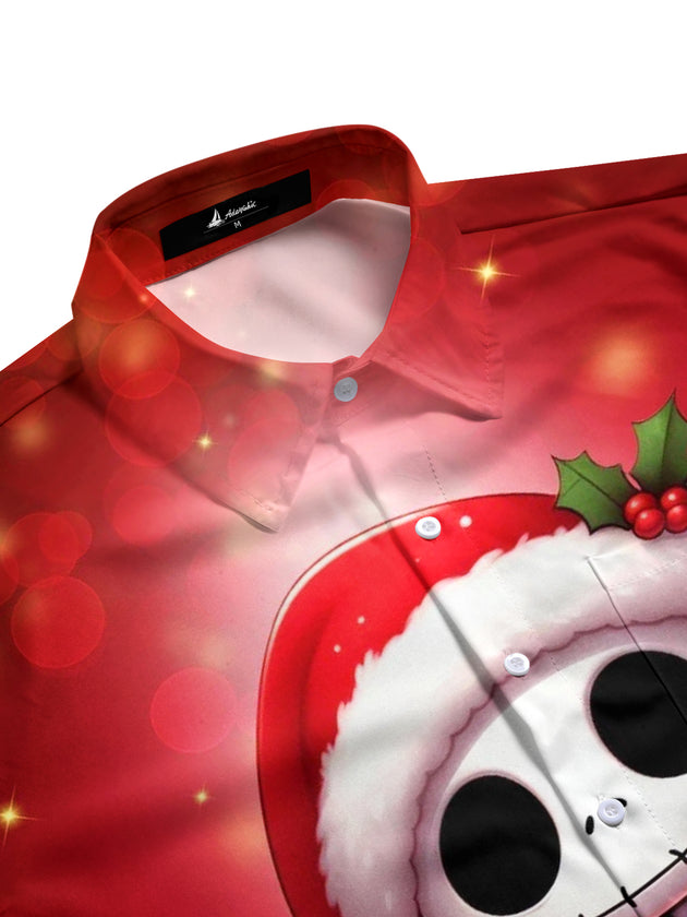 Men's festive holiday print short sleeve shirt side view