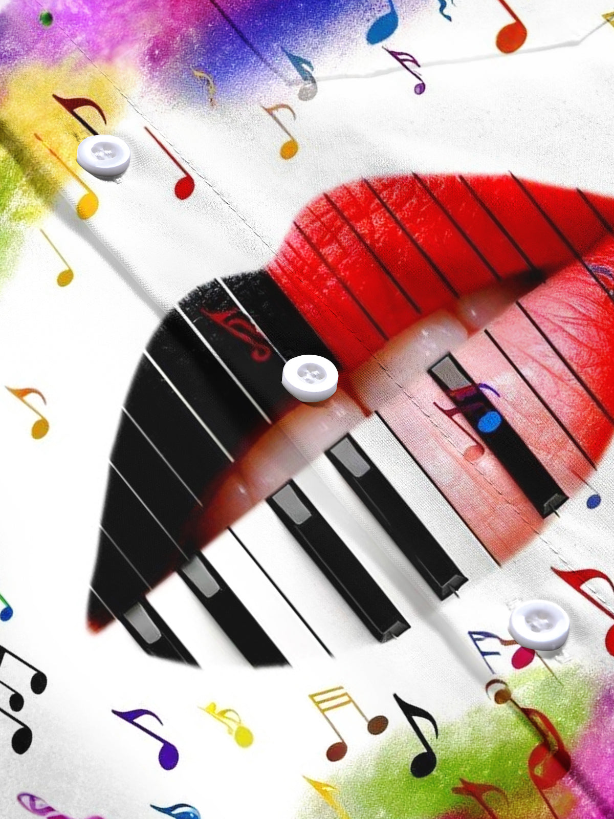 Lip Piano Note Gradient Print Men's Pocket Short Sleeve Shirts