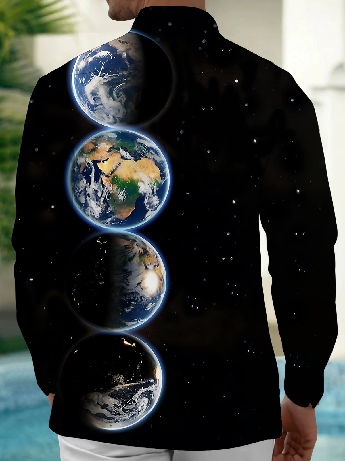 Earth Print Men's Pocket Long Sleeve Shirts