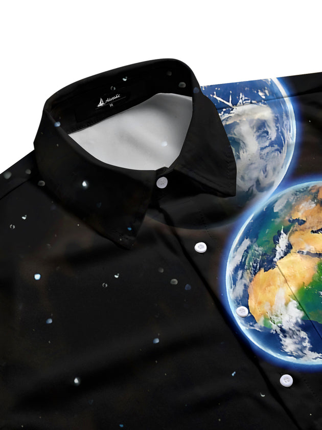 Men's earth print long sleeve shirt side view