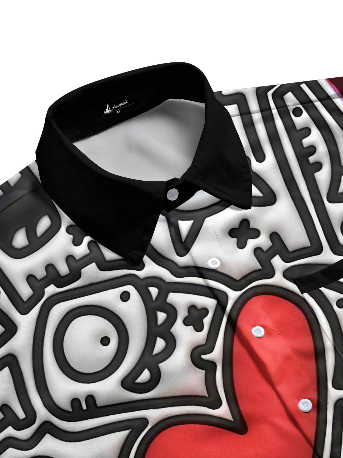 Geometric Heart Print Men's Pocket Long Sleeve Shirts