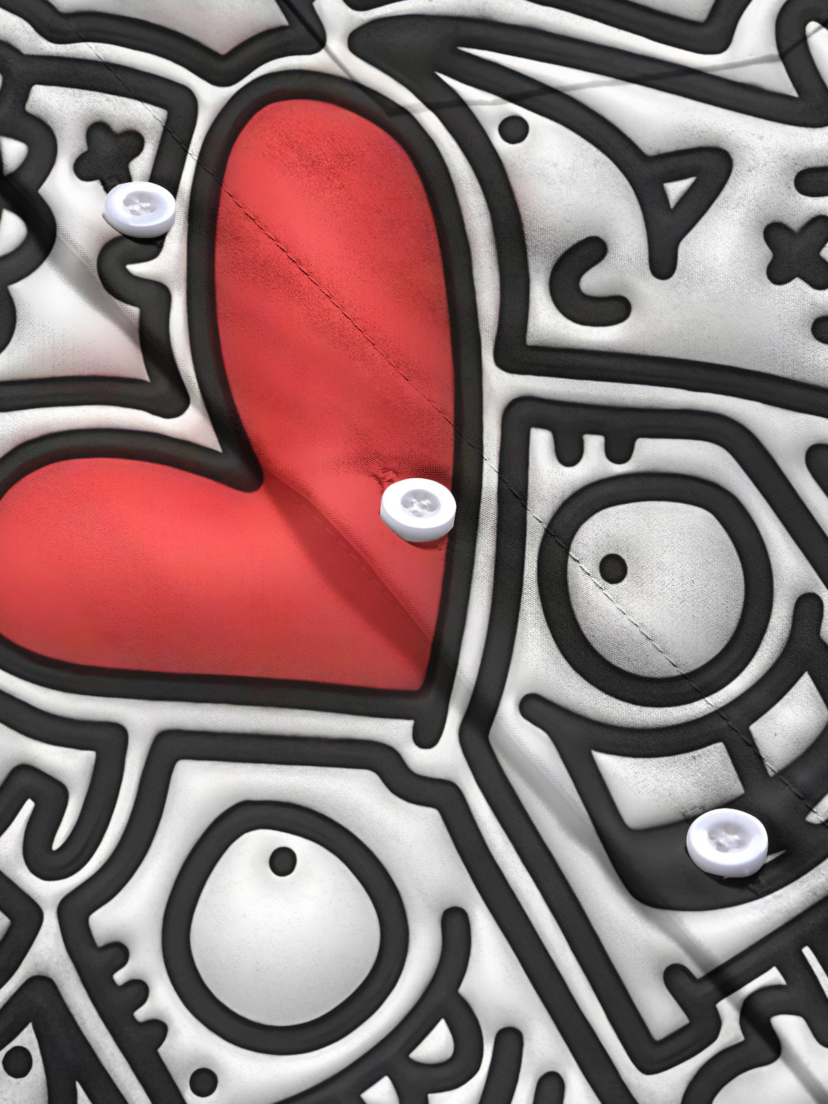 Geometric Heart Print Men's Pocket Long Sleeve Shirts