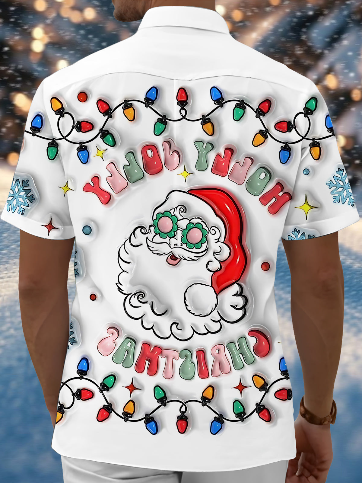Santa Claus Print Men's Pocket Short Sleeve Shirts