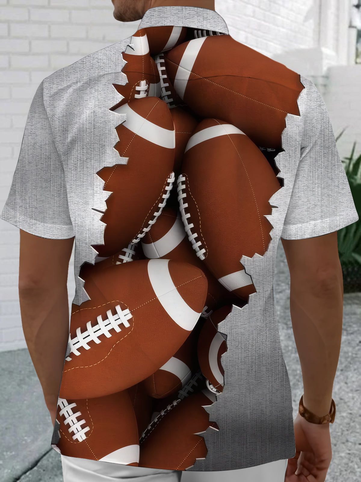 Football Print Men's Pocket Short Sleeve Shirts