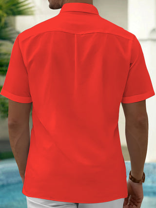 Men's funny Christmas print pocket short sleeve shirt back view