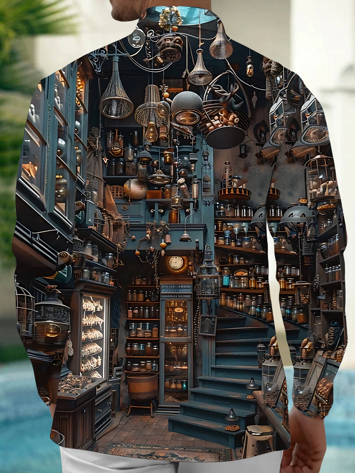 Vintage Print Men's Pocket Long Sleeve Shirts