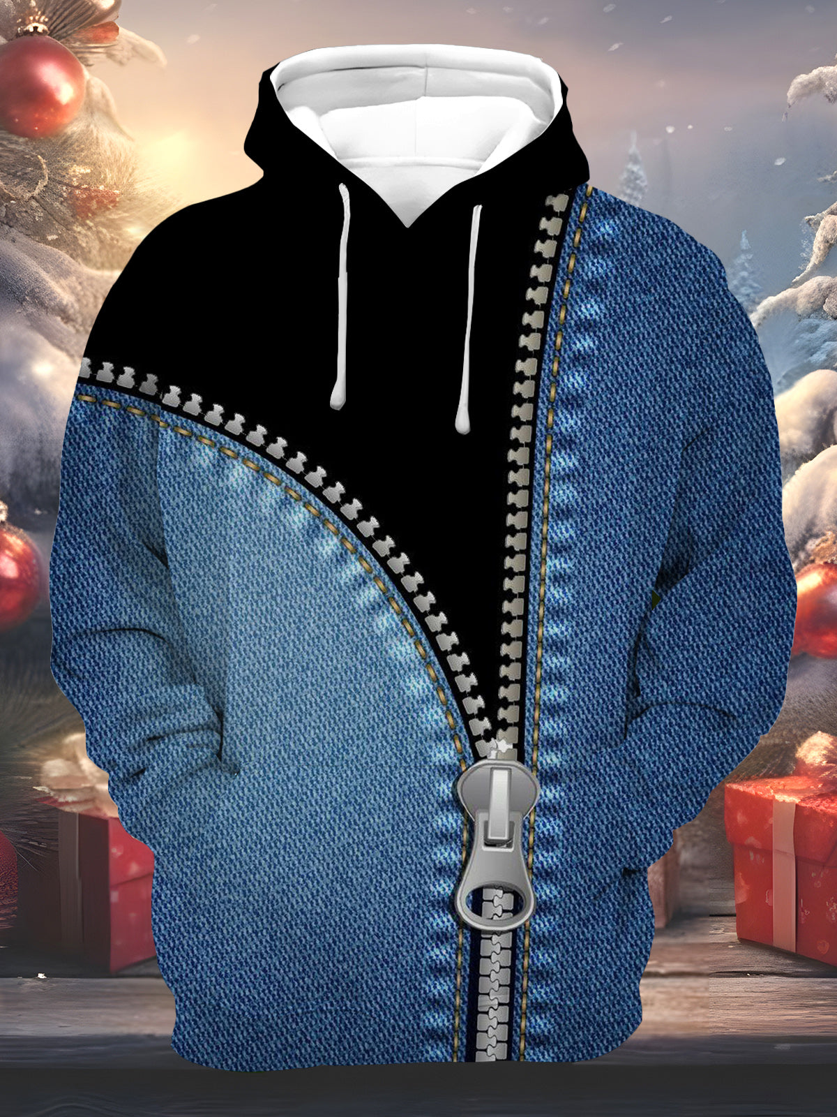 Zipper Print Men's Long Sleeve Pocket Hoodies