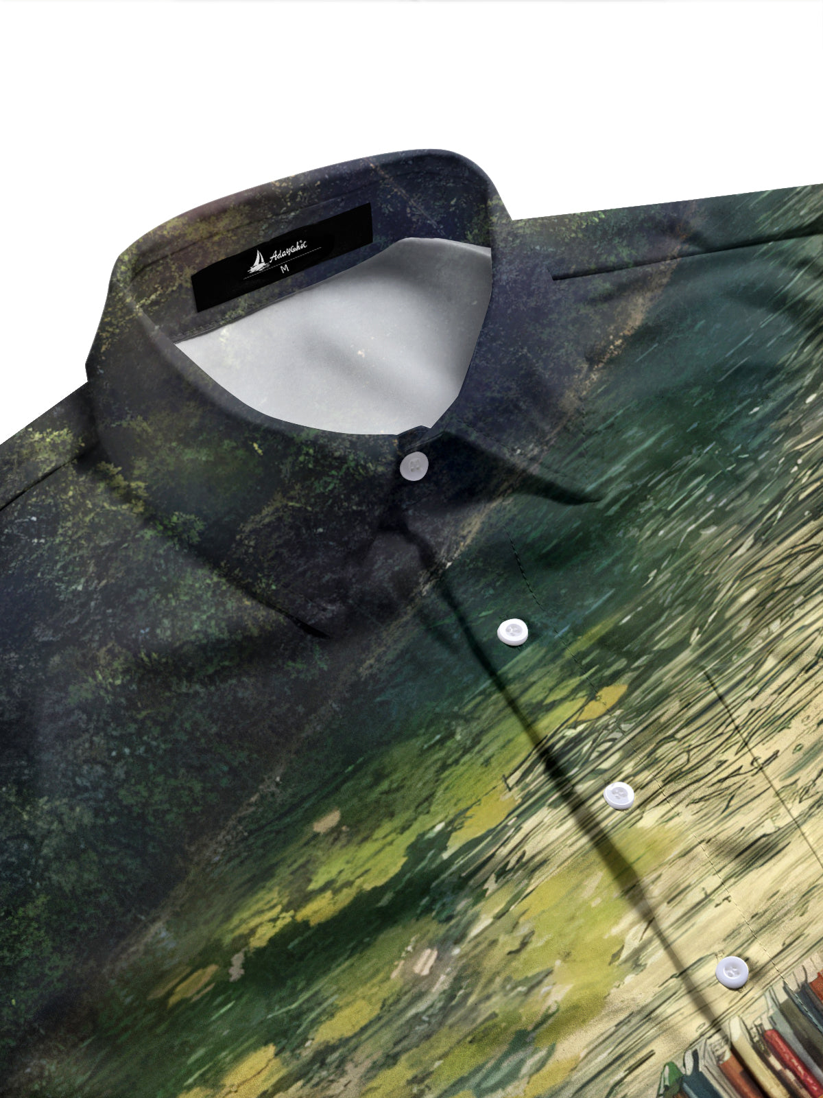 Bookshelf Canal Print Men's Pocket Long Sleeve Shirts