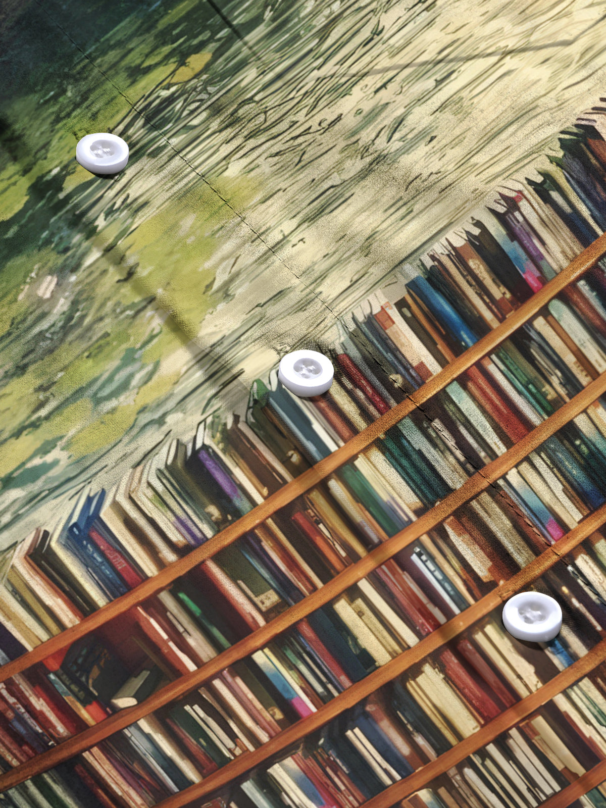 Bookshelf Canal Print Men's Pocket Long Sleeve Shirts