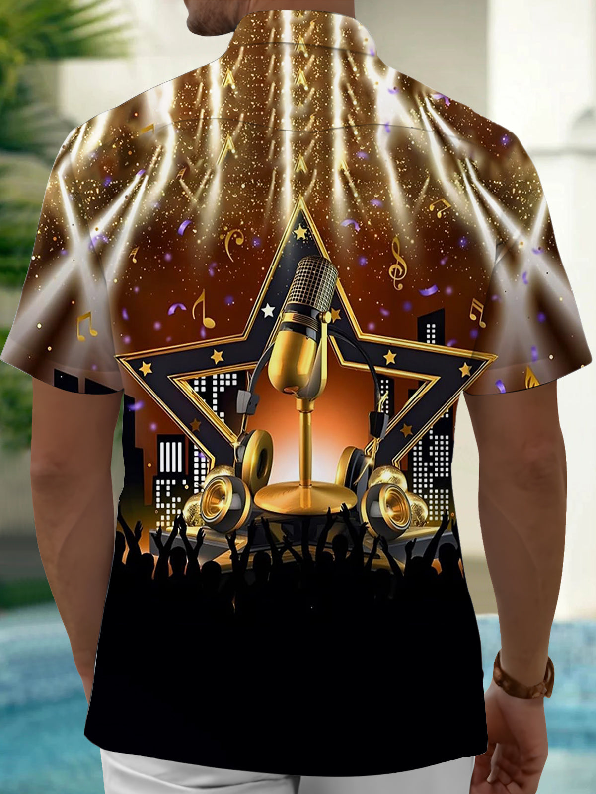 Music Stage Print Men's Pocket Short Sleeve Shirts