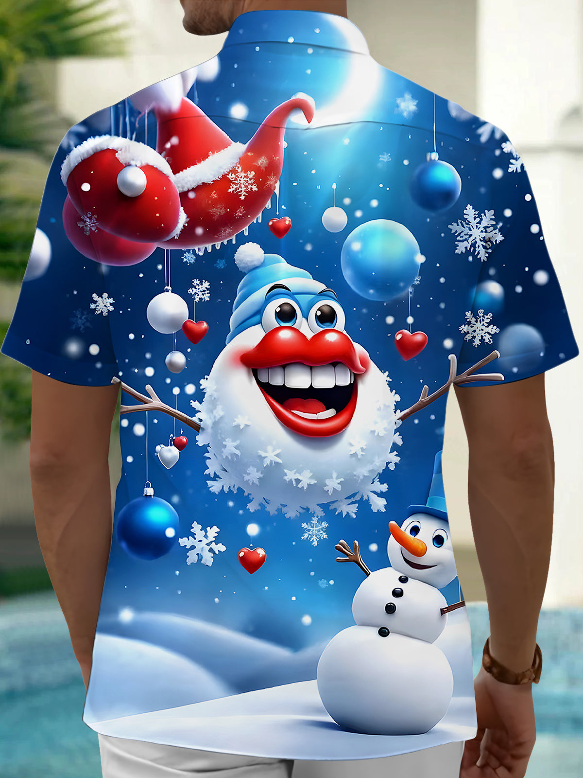 Funny Snowman Men's Pocket Short Sleeve Shirts