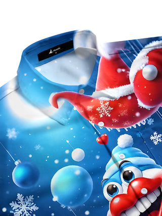 Men's funny snowman festive half sleeve pocket shirt side view