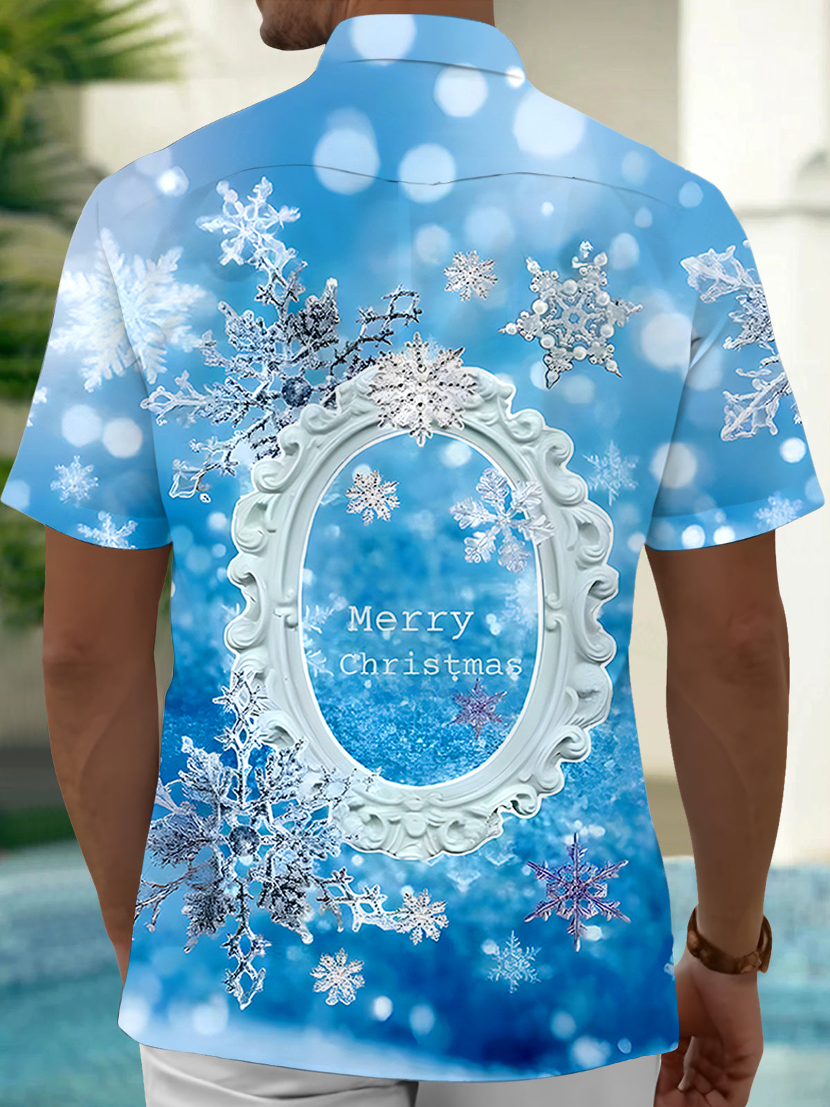 Christmas Mirror Snowflake Men's Pocket Short Sleeve Shirts