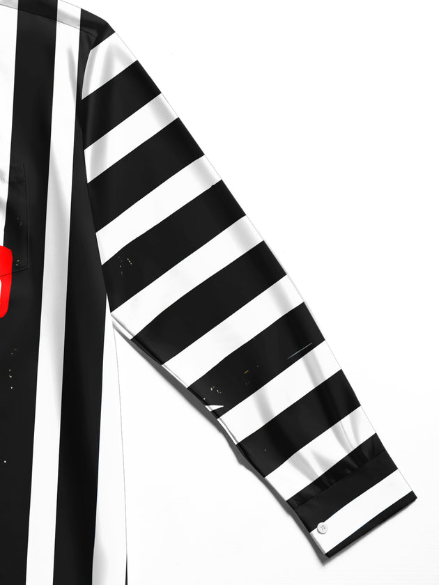 Men's Christmas pattern long sleeve shirt stitching detail view