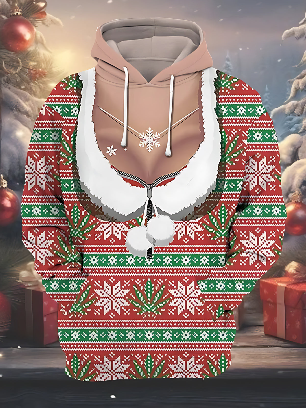 Funny Christmas Print Men's Long Sleeve Pocket Hoodies