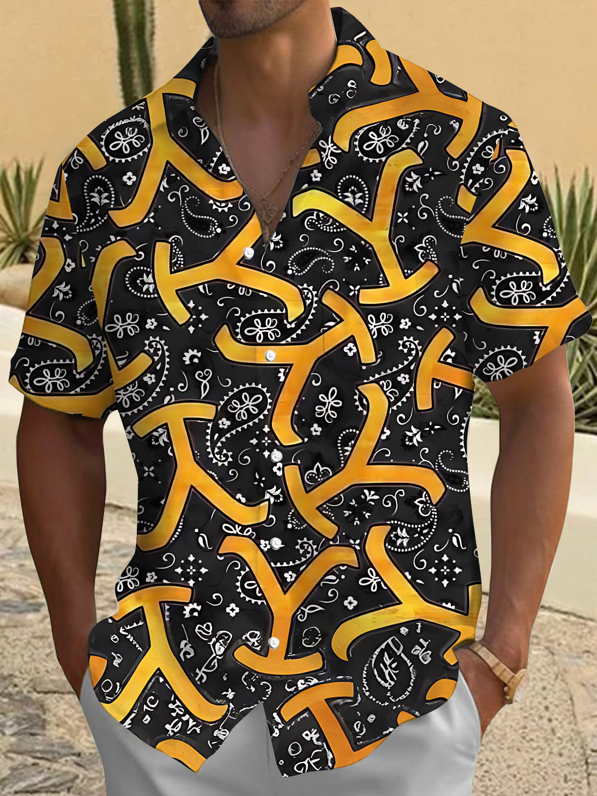 Paisley Vintage Print Men's Pocket Short Sleeve Shirts