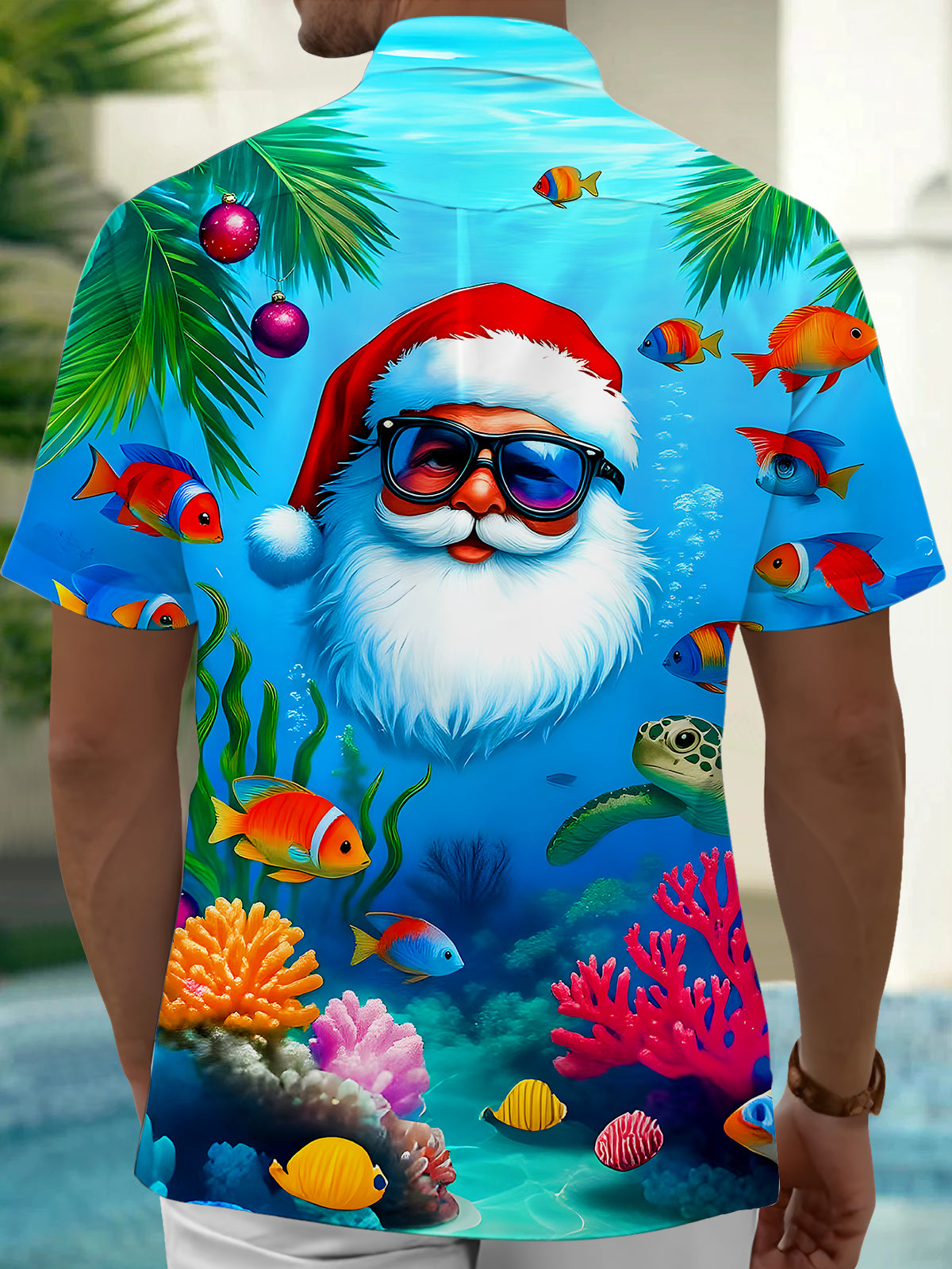 Santa Claus Ocean World Men's Pocket Short Sleeve Shirts