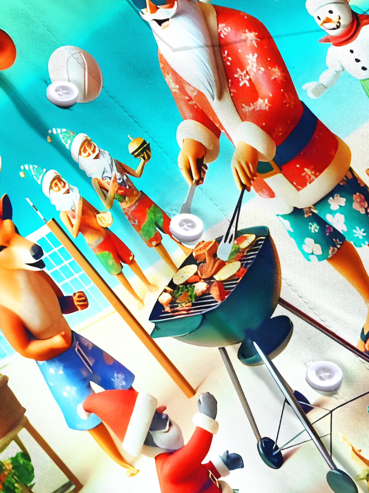 Fun Santa Claus BBQ Volleyball Xmas Men's Pocket Short Sleeve Shirts