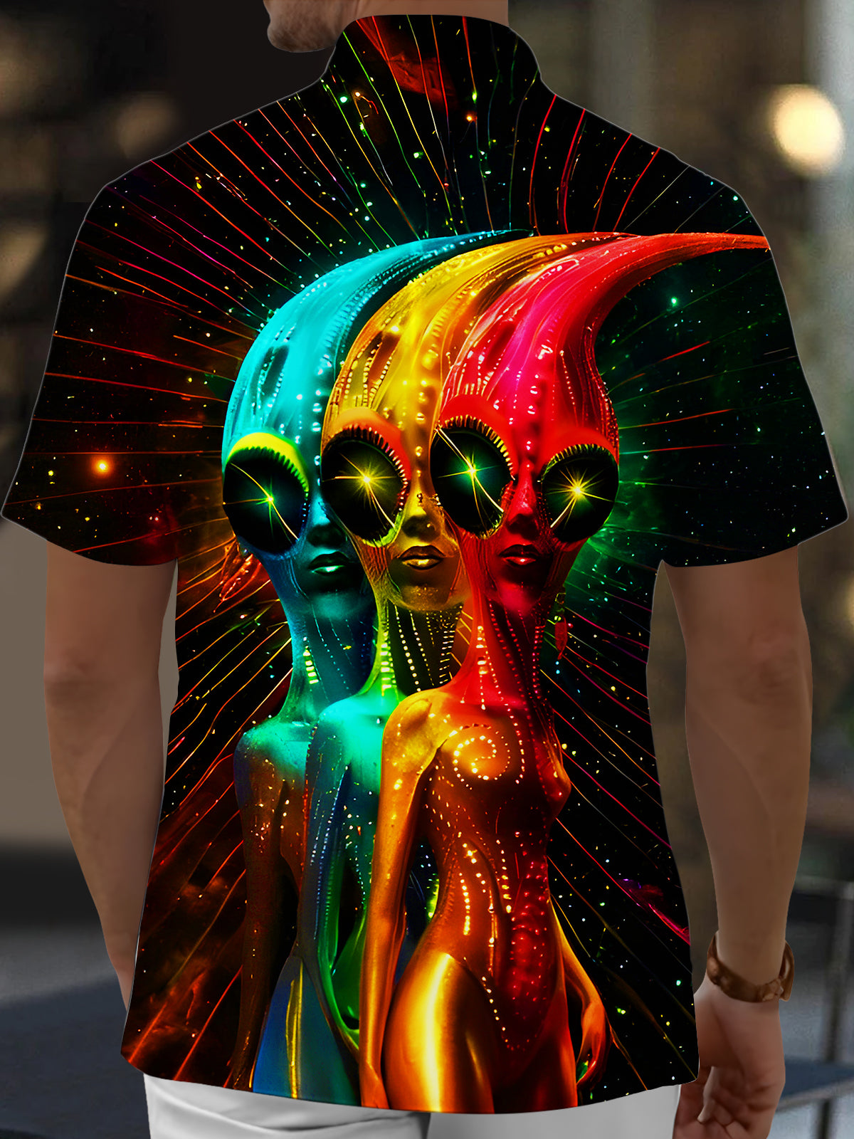 Fun Psychedelic Aliens Men's Pocket Short Sleeve Shirts