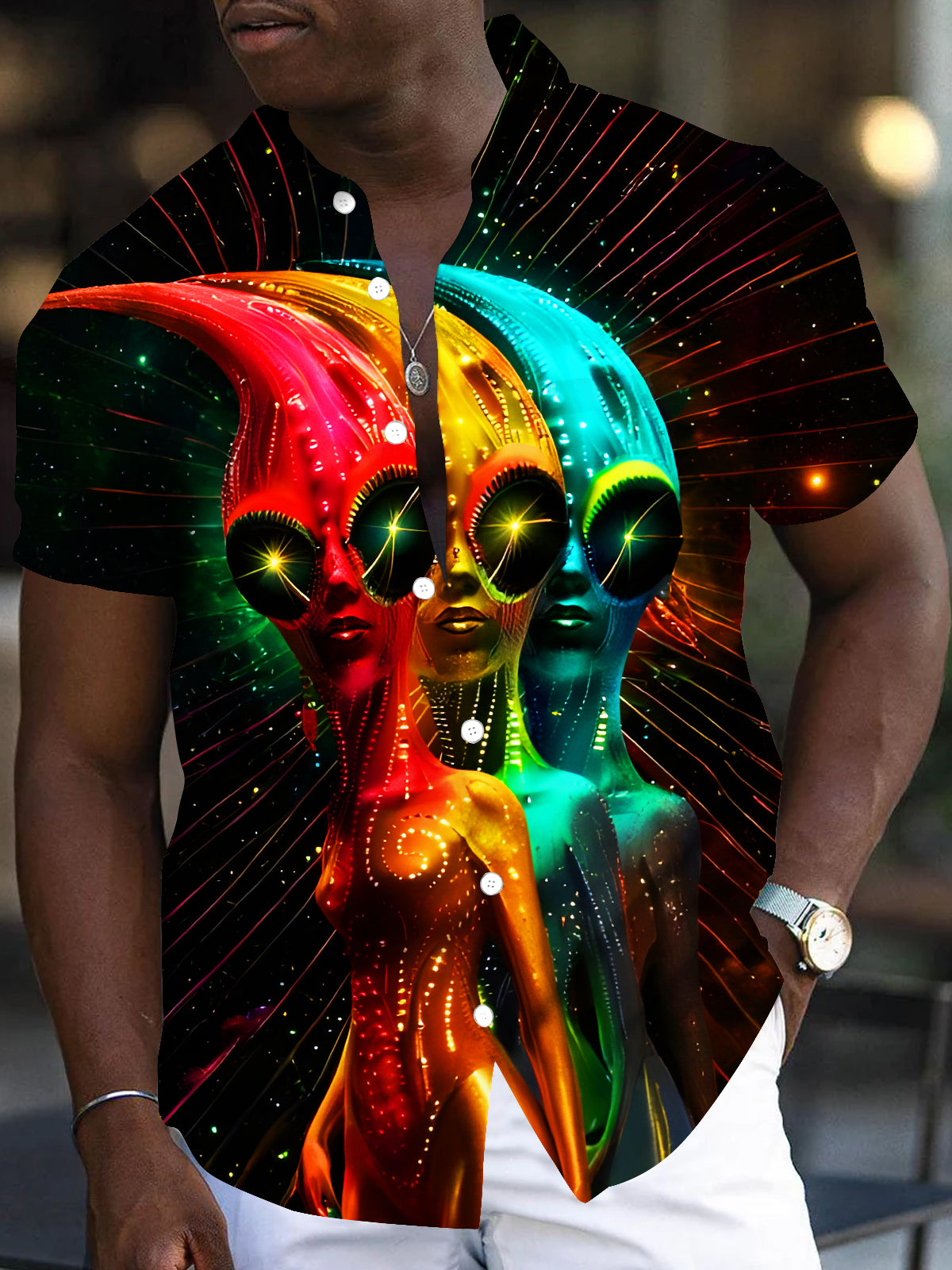 Fun Psychedelic Aliens Men's Pocket Short Sleeve Shirts