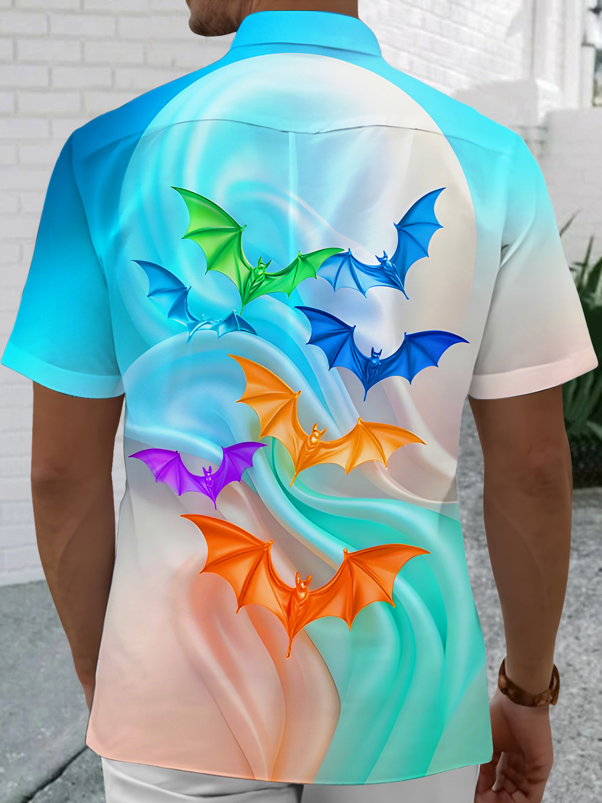 Colorful Bats Men's Pocket Short Sleeve Shirts