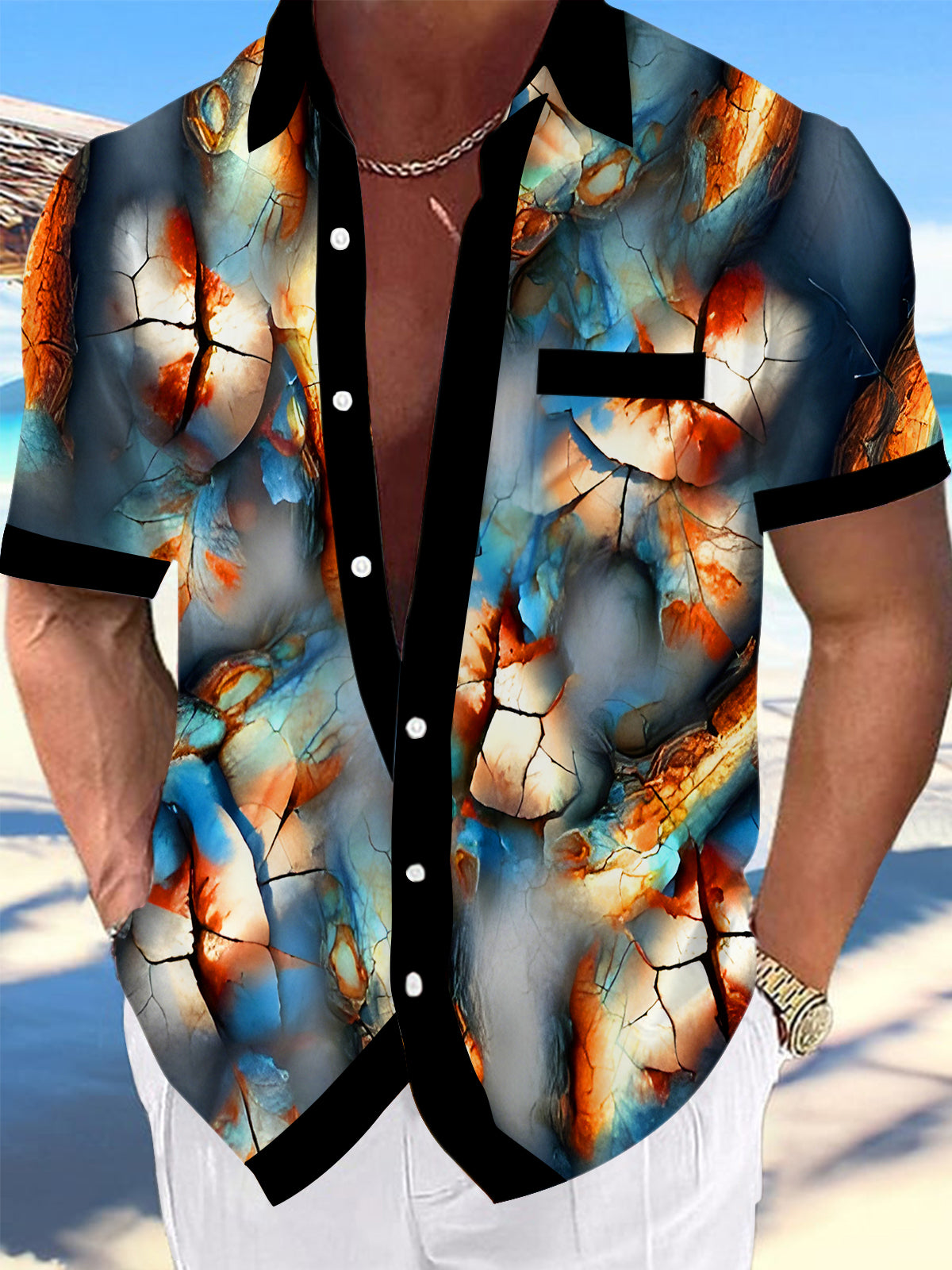 Abstract Crack Men's Pocket Short Sleeve Shirts