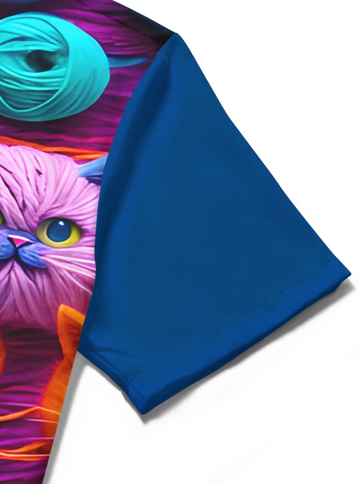 Fun Yarn Ball Cat Men's Pocket Short Sleeve Cuban Collar Shirts