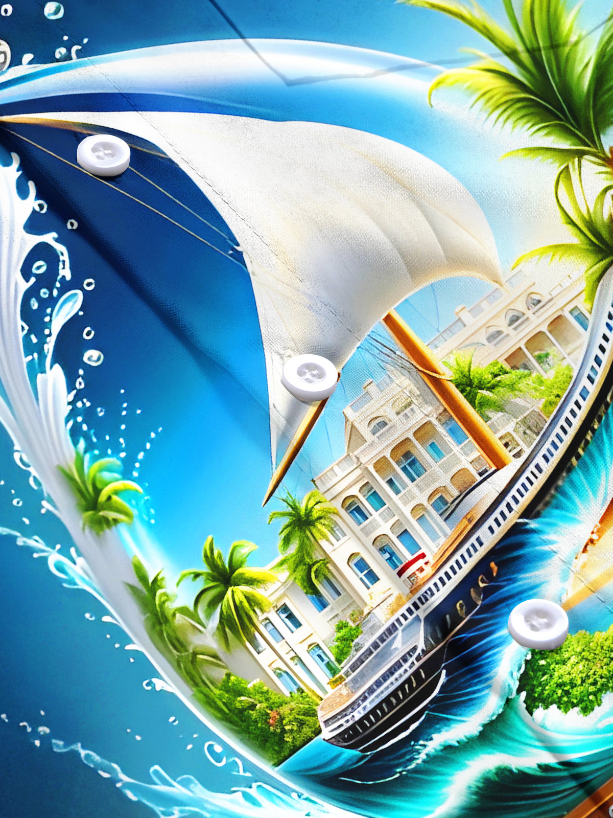 Hawaiian Coconut Art Boat Men's Pocket Short Sleeve Shirts