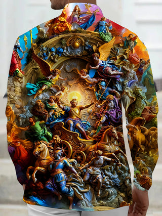 men's colorful vintage print shirt back view