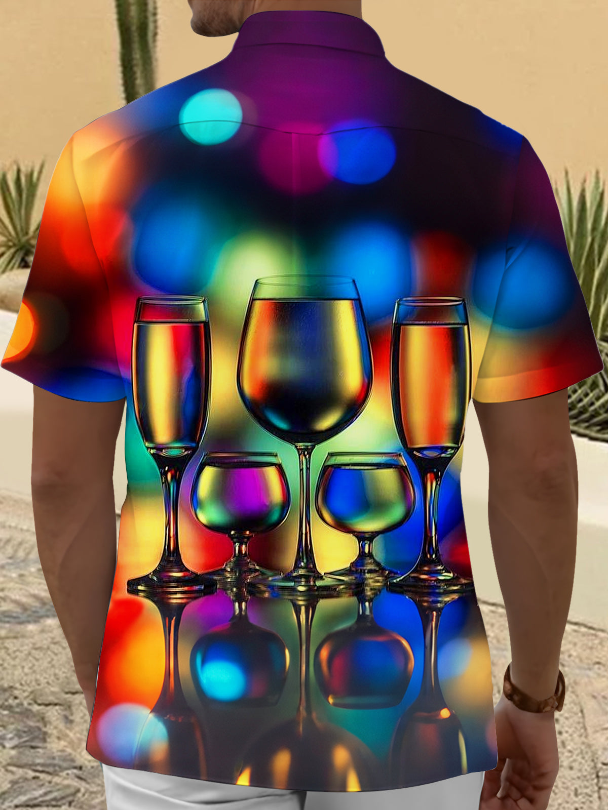 Gradient Champagne Print Men's Pocket Short Sleeve Shirts