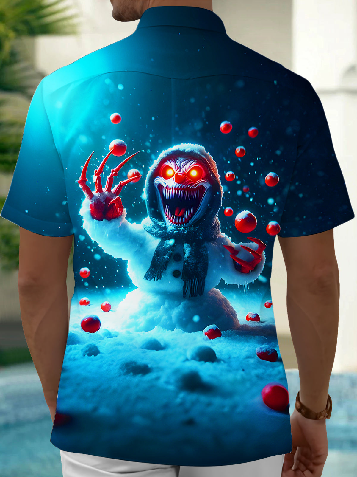 Fun Screaming Snowman Xmas Men's Pocket Short Sleeve Shirts