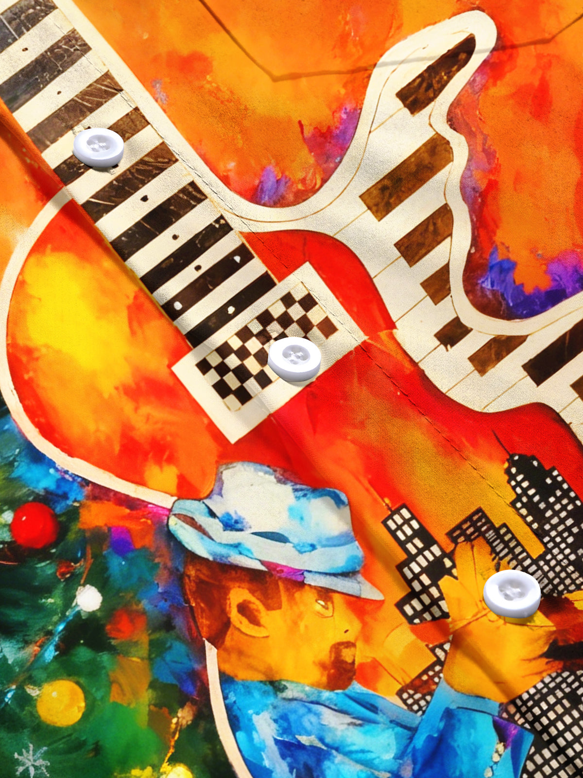 Tie Dye Music Guitar Piano Instruments Christmas Tree Men's Pocket Short Sleeve Shirts